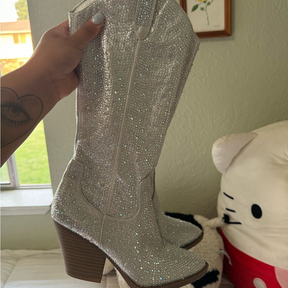 Silver rhinestone boots
